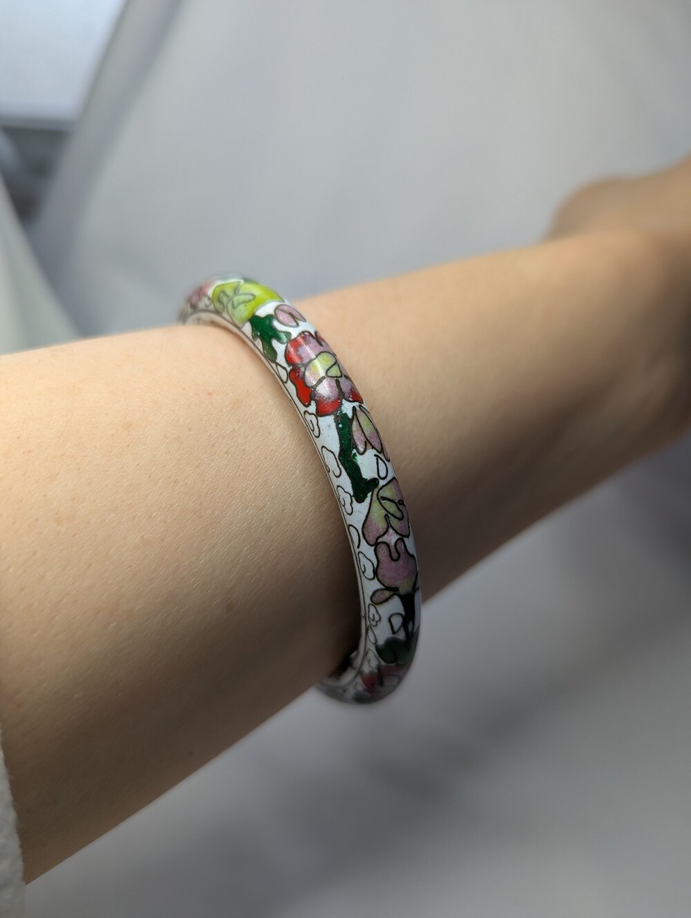 Large Floral Multicolor Cloisonné Enamel Bangle Bracelet